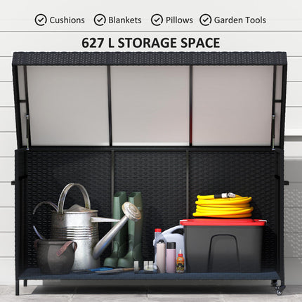 627L Rattan Storage Box with 2 Brake Wheels - Black
