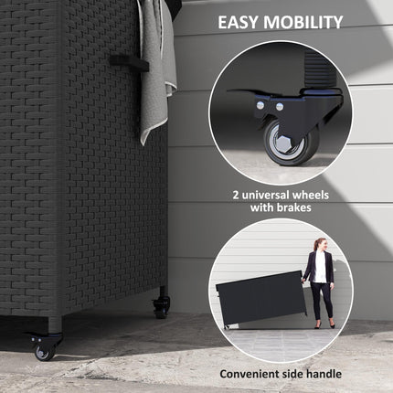 627L Rattan Storage Box with 2 Brake Wheels - Black