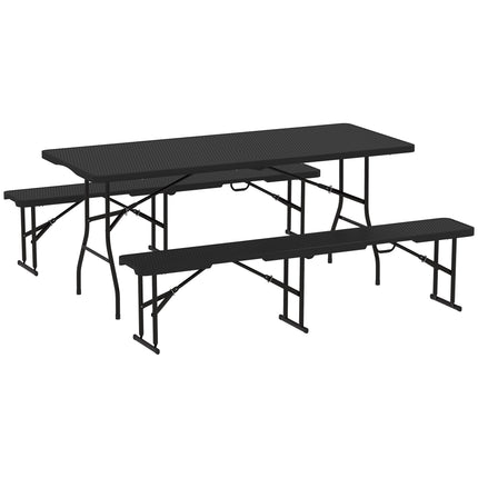 Portable Folding Rattan Effect Picnic Table Set for Outdoor Dining - Black