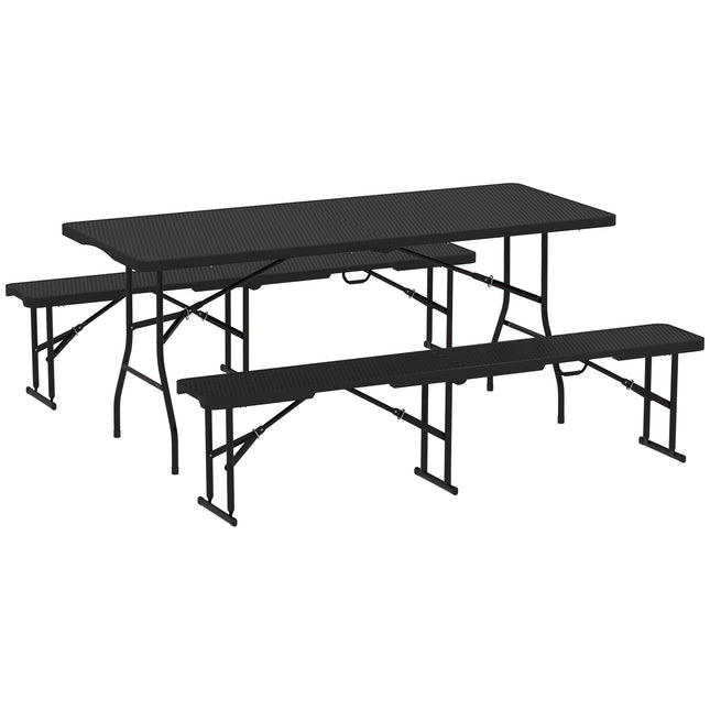 Portable Folding Rattan Effect Picnic Table Set for Outdoor Dining - Black