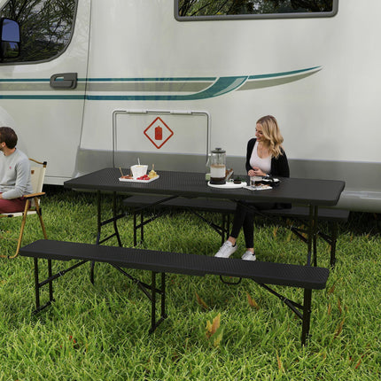 Portable Folding Rattan Effect Picnic Table Set for Outdoor Dining - Black