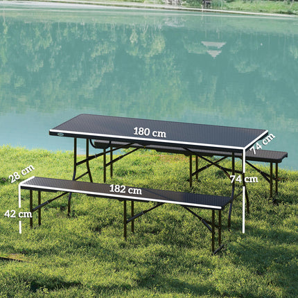 Portable Folding Rattan Effect Picnic Table Set for Outdoor Dining - Black