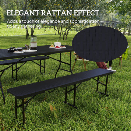 Portable Folding Rattan Effect Picnic Table Set for Outdoor Dining - Black