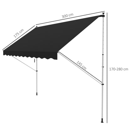 3x1.5m Adjustable Outdoor Aluminium Awning with Crank Handle - Black