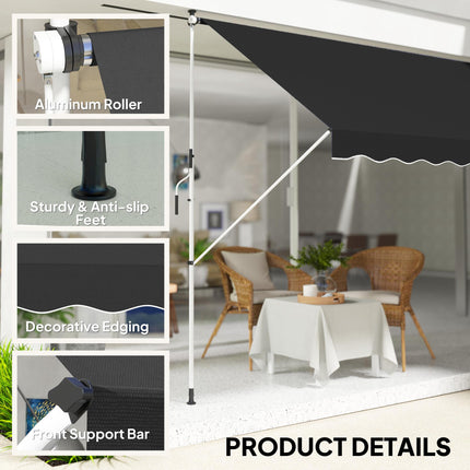 3x1.5m Adjustable Outdoor Aluminium Awning with Crank Handle - Black