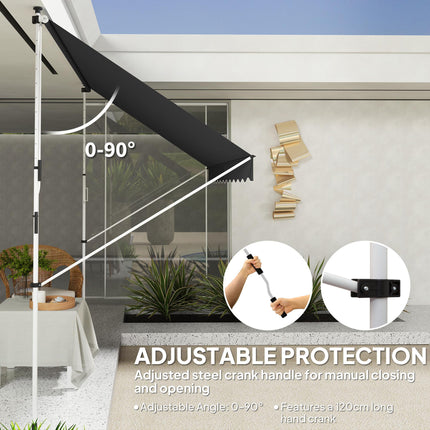 3x1.5m Adjustable Outdoor Aluminium Awning with Crank Handle - Black