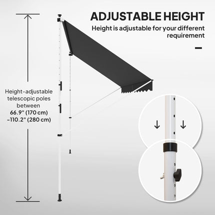 3x1.5m Adjustable Outdoor Aluminium Awning with Crank Handle - Black