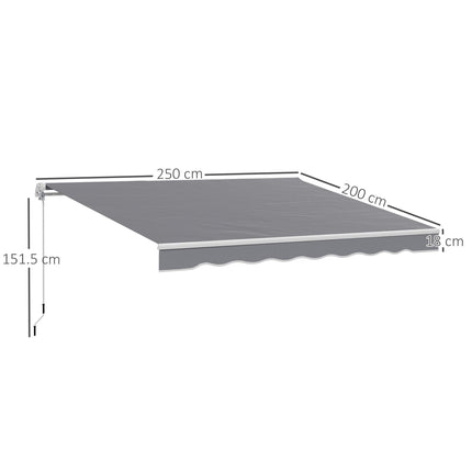 2.5 Metre Manual Retractable Awning Set with Aluminium Frame - Dark Grey