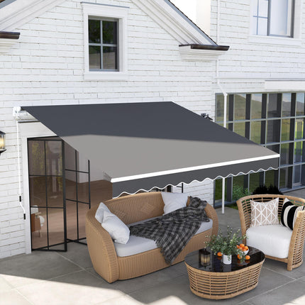 3 x 2.5m Manual Retractable Garden Patio Awning with Crank Handle and Fittings - Dark Grey