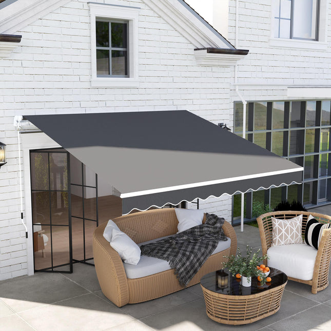 3 x 2.5m Manual Retractable Garden Patio Awning with Crank Handle and Fittings - Dark Grey