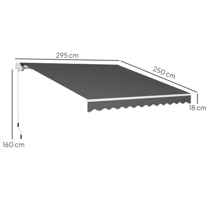 3 x 2.5m Manual Retractable Garden Patio Awning with Crank Handle and Fittings - Dark Grey