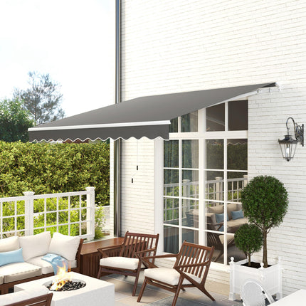3 x 2.5m Manual Retractable Garden Patio Awning with Crank Handle and Fittings - Dark Grey
