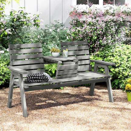 Convertible Fir Wood 2 to 3 Seater Outdoor Garden Bench - Grey