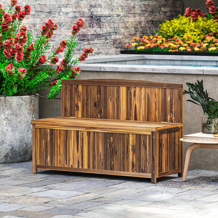 Ergonomic Wood Storage Bench with Varnished Fir Wood - Brown