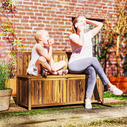 Ergonomic Wood Storage Bench with Varnished Fir Wood - Brown