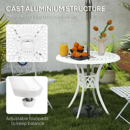 78 cm Round Garden Dining Table with Parasol Hole - White Cast Aluminium