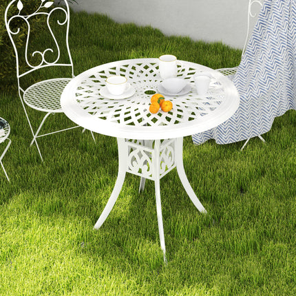 78 cm Round Garden Dining Table with Parasol Hole - White Cast Aluminium