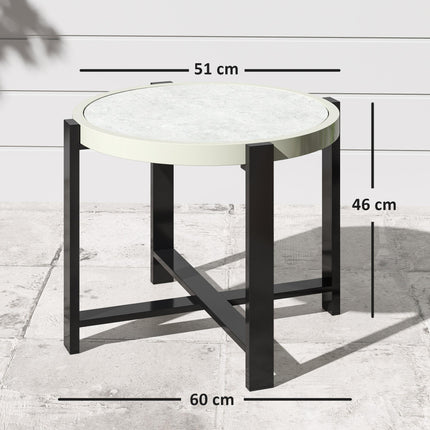 Round Small Garden Table, 60cm Outdoor Side Table with Faux Marble Tempered Glass Top, Aluminium Frame for Garden, Patio, Balcony, Light Grey