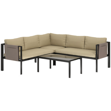 4 Piece 5 Seater Metal Garden Sofa Set with Cushions - Khaki