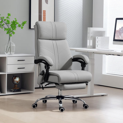 Faux Leather Massage Office Chair with Recline and Heating - Light Grey