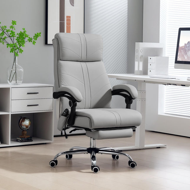 Faux Leather Massage Office Chair with Recline and Heating - Light Grey