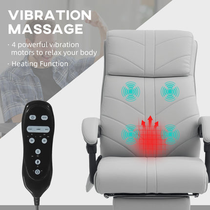 Faux Leather Massage Office Chair with Recline and Heating - Light Grey