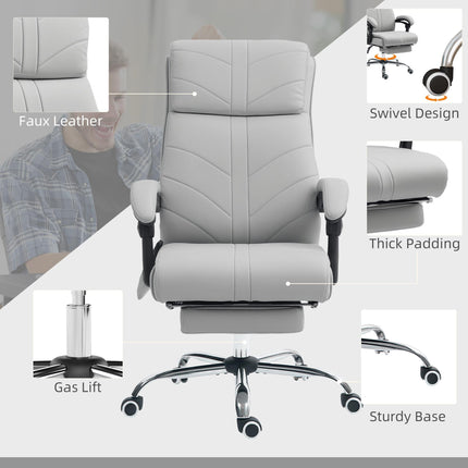 Faux Leather Massage Office Chair with Recline and Heating - Light Grey