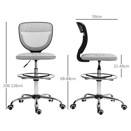 Draughtsman Office Chair 68-88cm Adjustable Height with Wheels - Light Grey