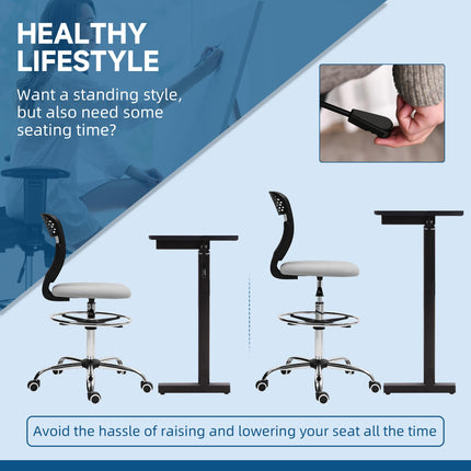 Draughtsman Office Chair 68-88cm Adjustable Height with Wheels - Light Grey