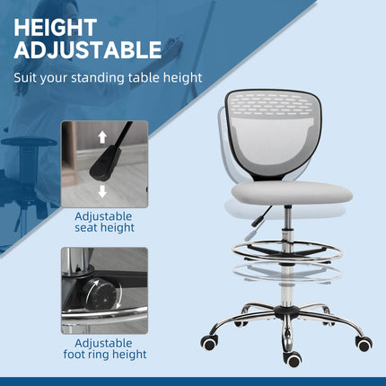 Draughtsman Office Chair 68-88cm Adjustable Height with Wheels - Light Grey