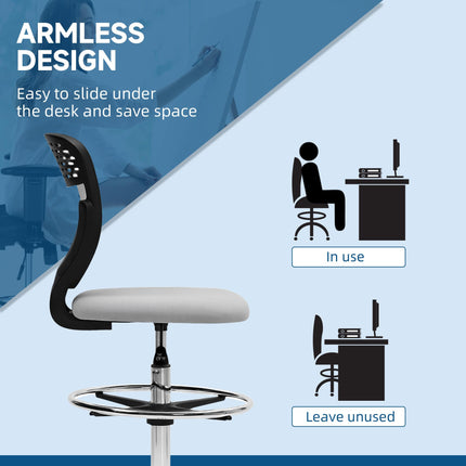 Draughtsman Office Chair 68-88cm Adjustable Height with Wheels - Light Grey