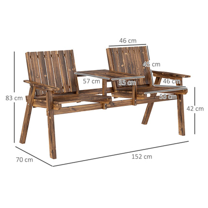 2 Seater Garden Bench with Table and Parasol Hole - Carbonised Finish