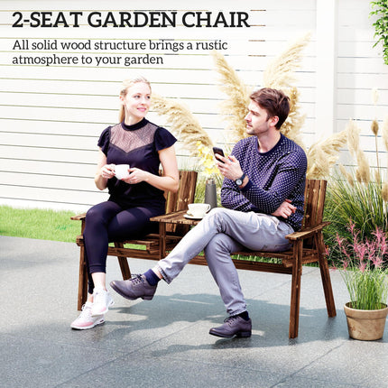 2 Seater Garden Bench with Table and Parasol Hole - Carbonised Finish