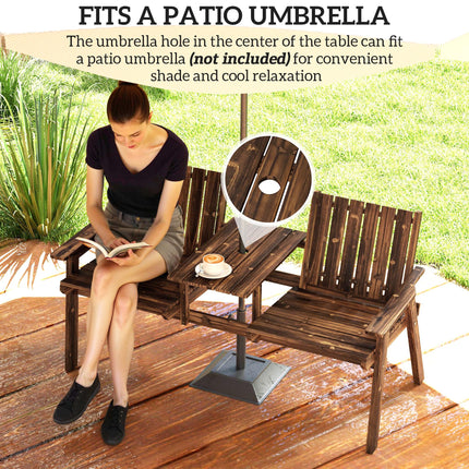 2 Seater Garden Bench with Table and Parasol Hole - Carbonised Finish