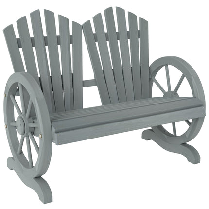 Fir Wood Love Seat with Wheel-Shaped Armrests Large Load-Bearing Chair - Grey