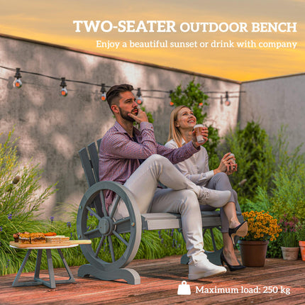 Fir Wood Love Seat with Wheel-Shaped Armrests Large Load-Bearing Chair - Grey