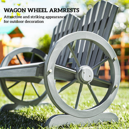 Fir Wood Love Seat with Wheel-Shaped Armrests Large Load-Bearing Chair - Grey