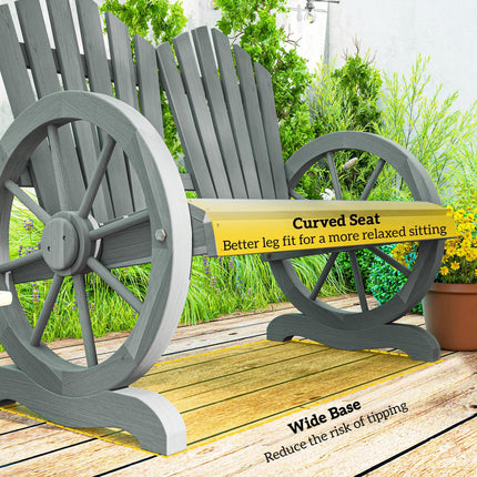 Fir Wood Love Seat with Wheel-Shaped Armrests Large Load-Bearing Chair - Grey