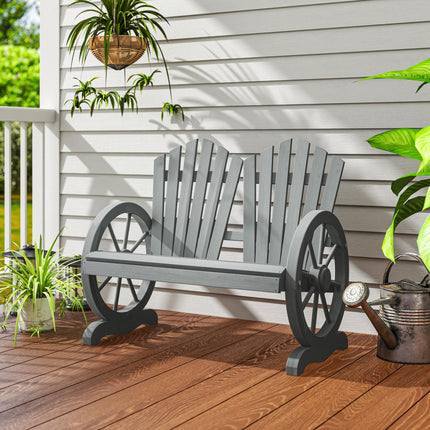 Fir Wood Love Seat with Wheel-Shaped Armrests Large Load-Bearing Chair - Grey