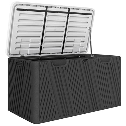 380L Waterproof Outdoor Storage Box with Lockable Lid and Gas Strut - Black