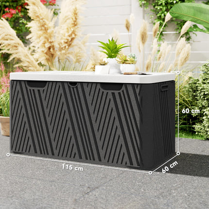 380L Waterproof Outdoor Storage Box with Lockable Lid and Gas Strut - Black