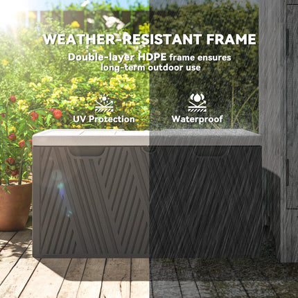 380L Waterproof Outdoor Storage Box with Lockable Lid and Gas Strut - Black