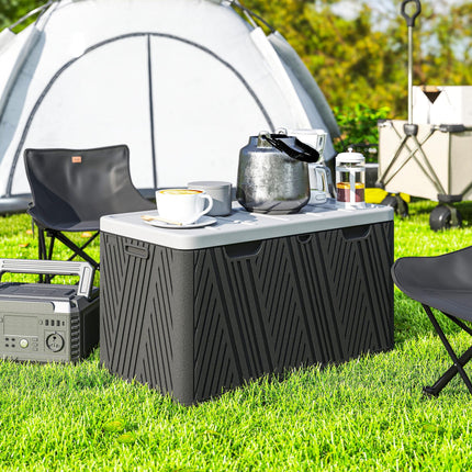 380L Waterproof Outdoor Storage Box with Lockable Lid and Gas Strut - Black