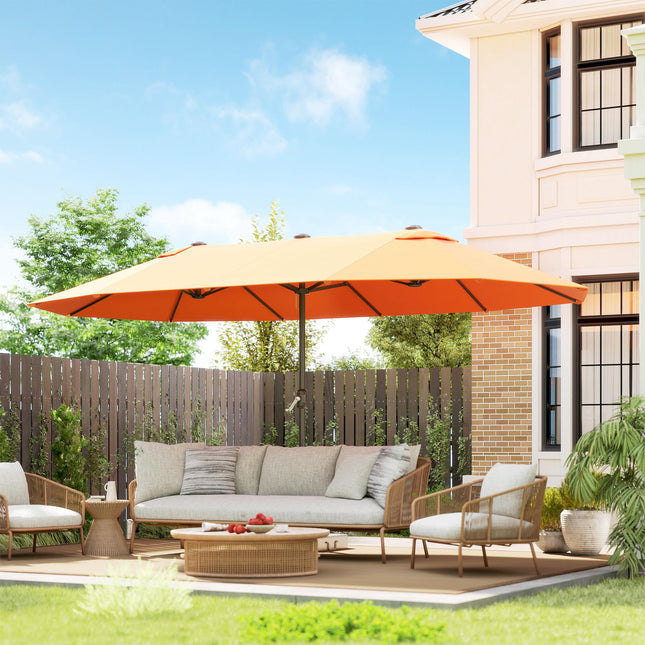 4.6m Double Canopy Garden Parasol with Crank Lift - Orange