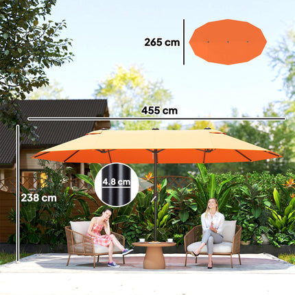 4.6m Double Canopy Garden Parasol with Crank Lift - Orange