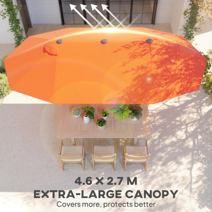 4.6m Double Canopy Garden Parasol with Crank Lift - Orange