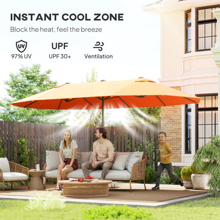 4.6m Double Canopy Garden Parasol with Crank Lift - Orange