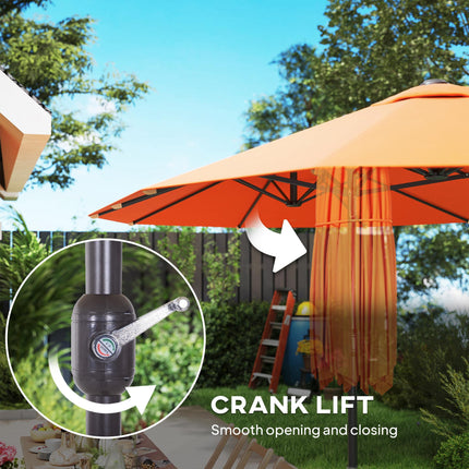 4.6m Double Canopy Garden Parasol with Crank Lift - Orange