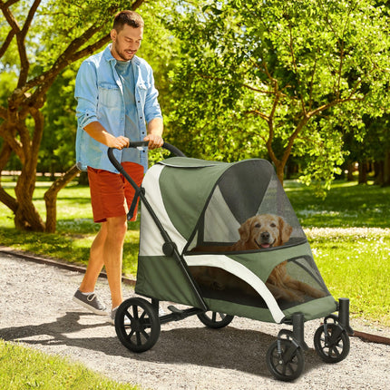 Foldable Pet Stroller for Large Dogs with Four Big Wheels, Shock-Absorbing Frame