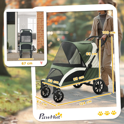 Foldable Pet Stroller for Large Dogs with Four Big Wheels, Shock-Absorbing Frame